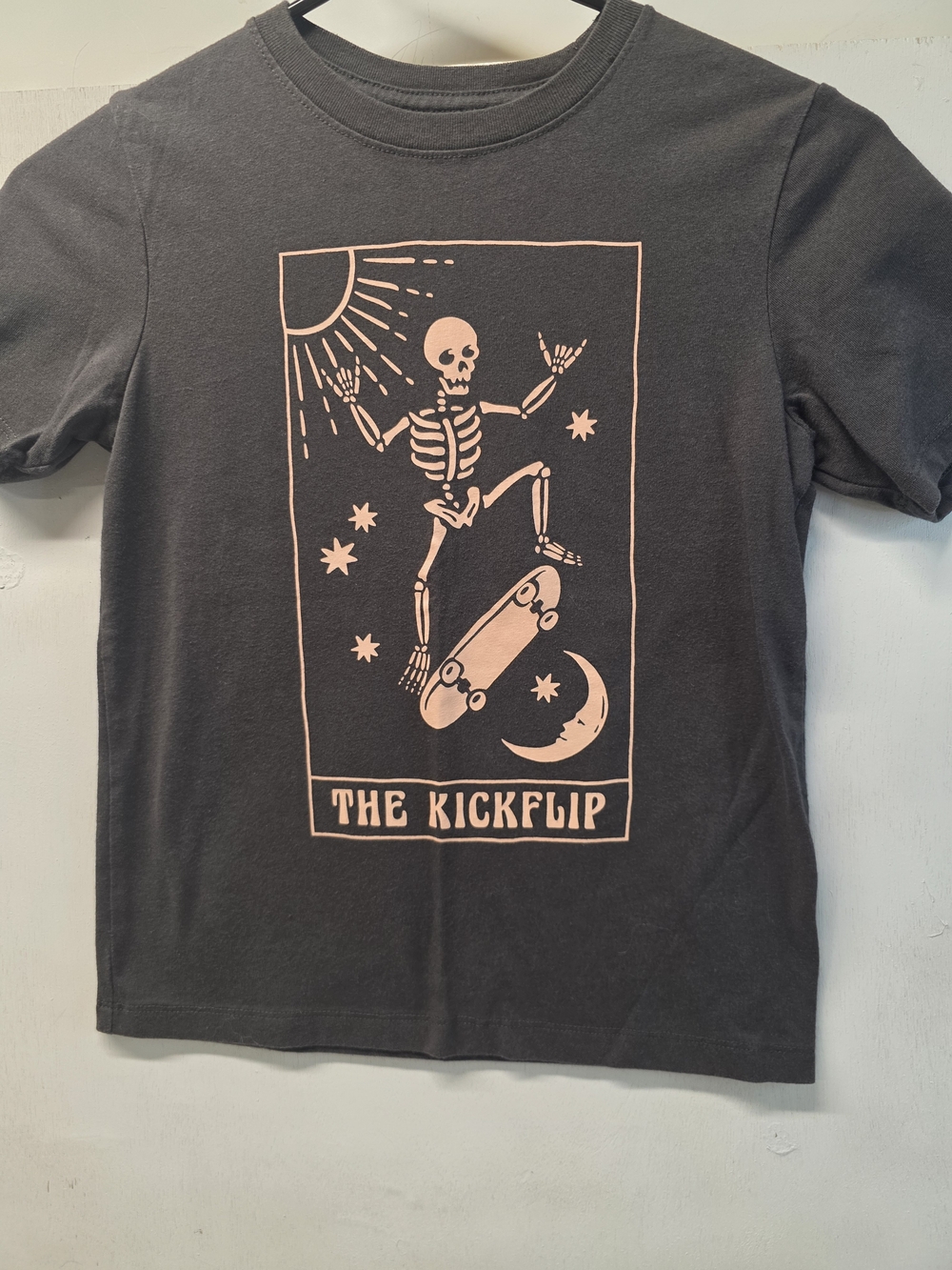 Wonder Nation Boys Size 8 Skeleton Skateboard The Kickflip Graphic T-Shirt Gray